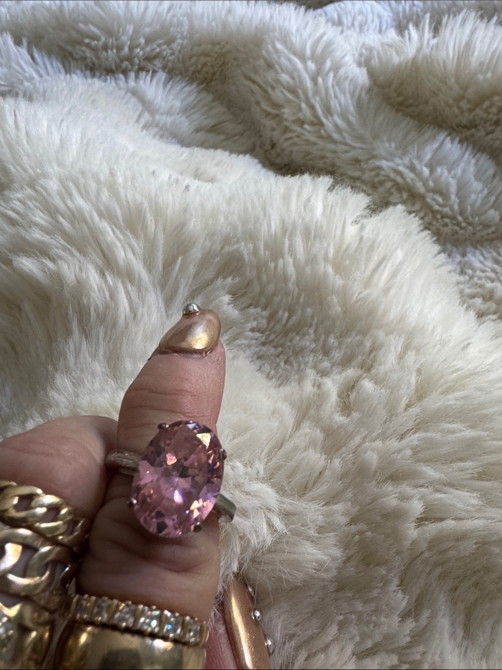 Large Pink Oval Crystal Ring for Women - Unbranded